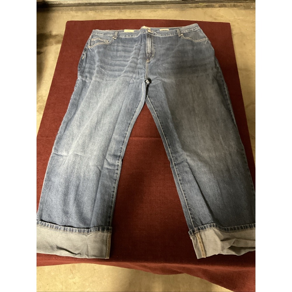 Cotton On Loose Cuff High Rise Fitted Waist Women Jeans Size 42 Pure Blue